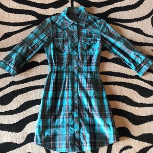 CRUEL GIRL plaid cowgirl button down dress